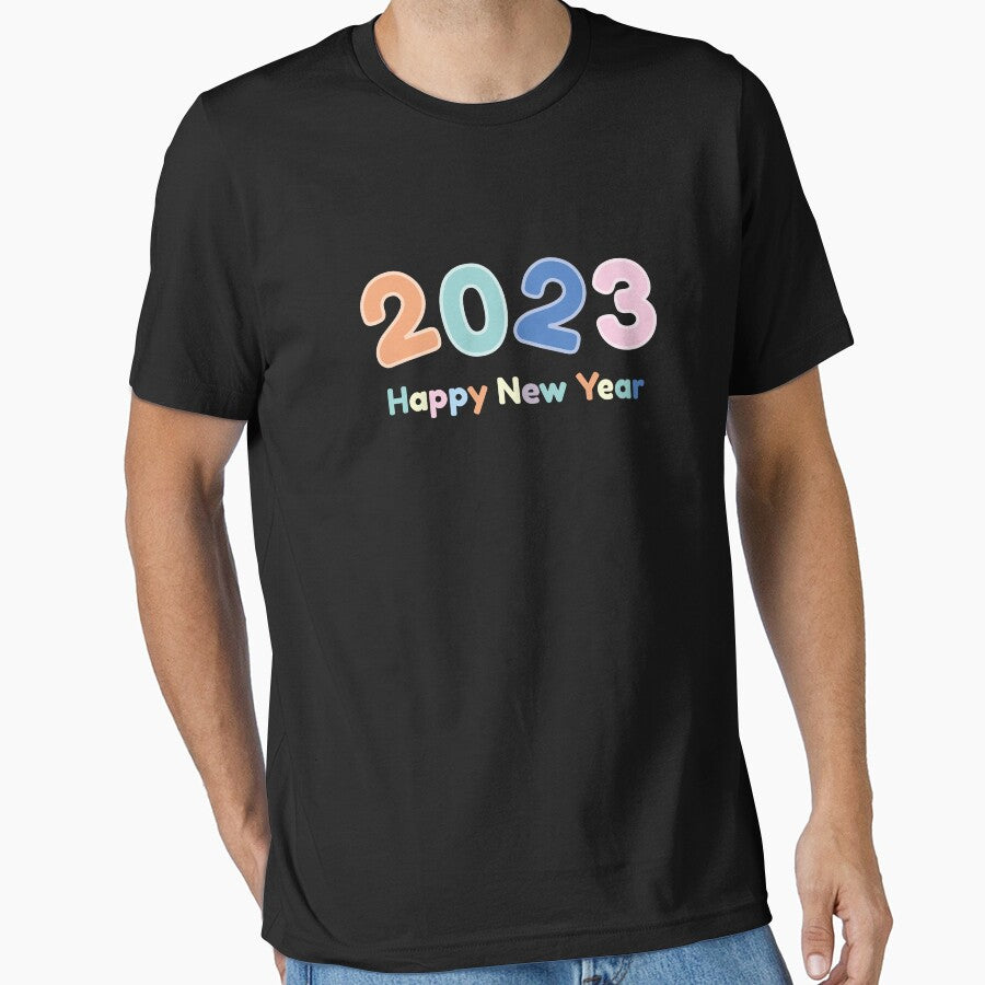 2023 Happy New Year Pastel colors in a cute and bright style. Can be worn to celebrate the new year with family party with friends or put on a group outing. by P-De-Design