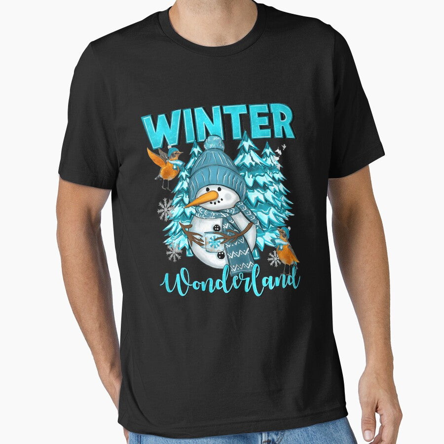 Winter Wonderland Snowman and Snowflakes Cozy Winter Scene by KristineLi