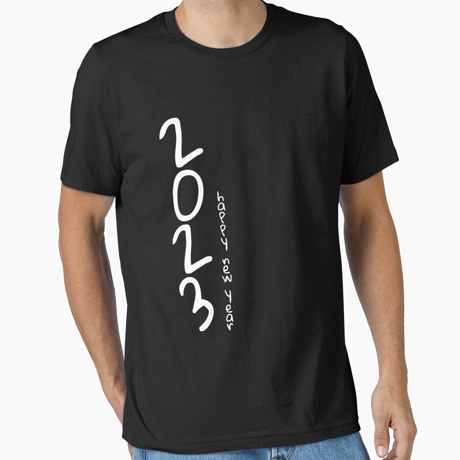 2023 Happy New Year black and white vertical Can be worn to celebrate the new year as a family or party with friends or put on a group outing. by P-De-Design