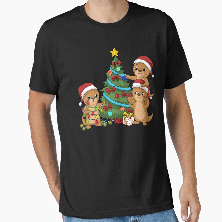 Christmas Tree Otter Kids Christmas Gifts Sea Otter by DSWShirts