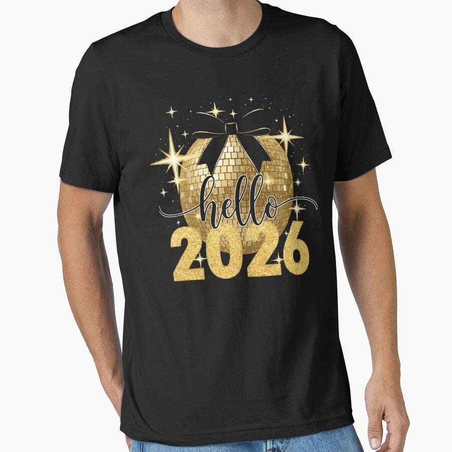Hello 2026 New Year Disco Ball | Glitter Gold New Year’s Eve Design by Oualid Art