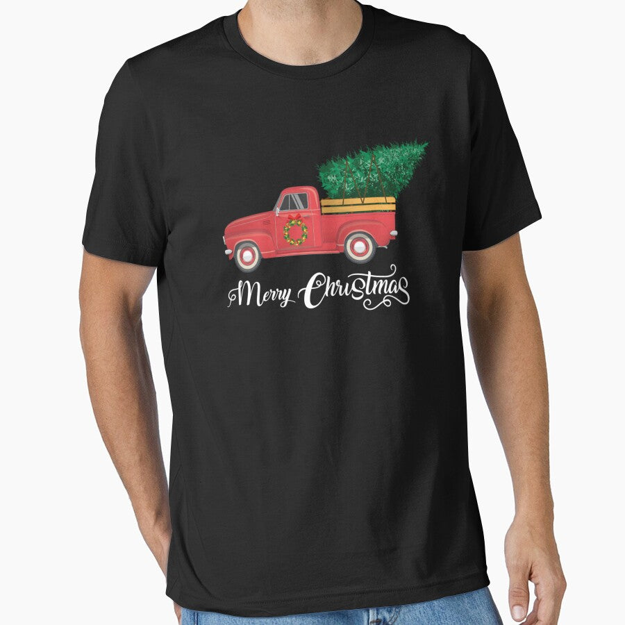 Merry Christmas Red Truck With Christmas Tree And Wreath by vetonisodap