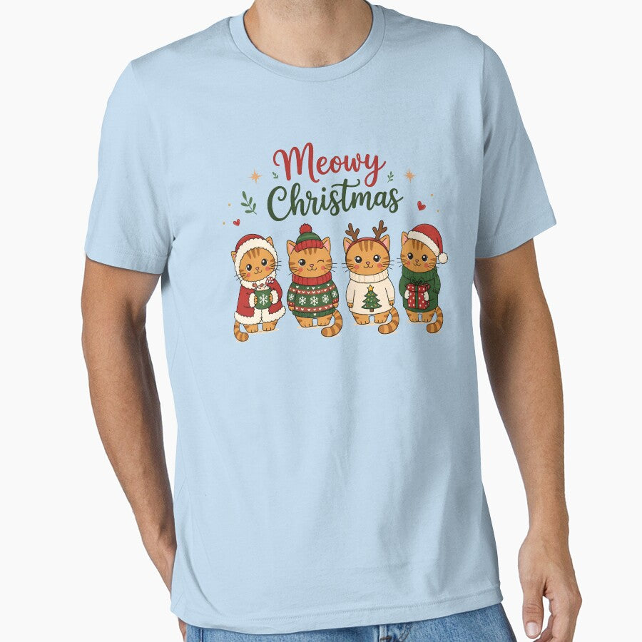 Cute Christmas Cat T-Shirt – Meowy Christmas Funny Cat Holiday Design by Abdelthreads