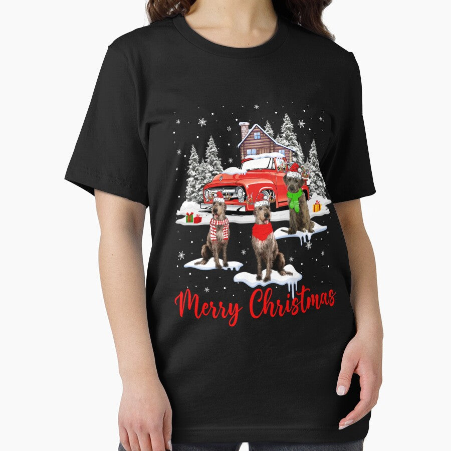 Merry Christmas Santa Reindeer Irish Wolfhound With Truck by vetonisodap