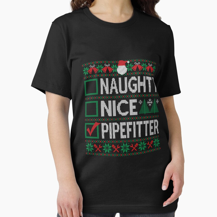 Naughty Nice Pipefitter Christmas List Ugly Christmas Sweater by uncomfortablein