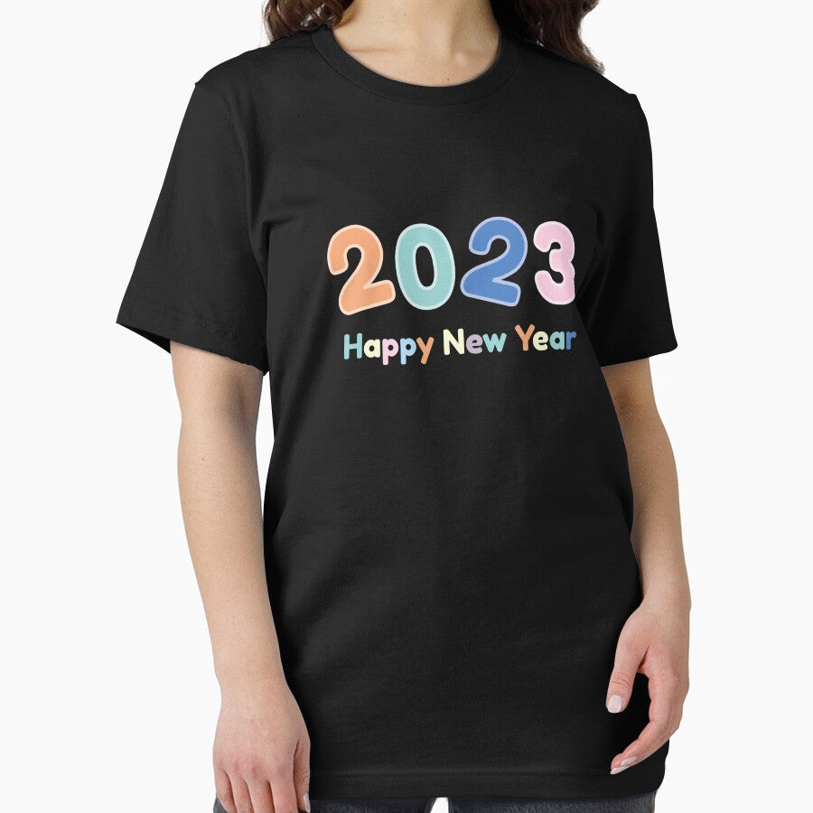 2023 Happy New Year Pastel colors in a cute and bright style. Can be worn to celebrate the new year with family party with friends or put on a group outing. by P-De-Design