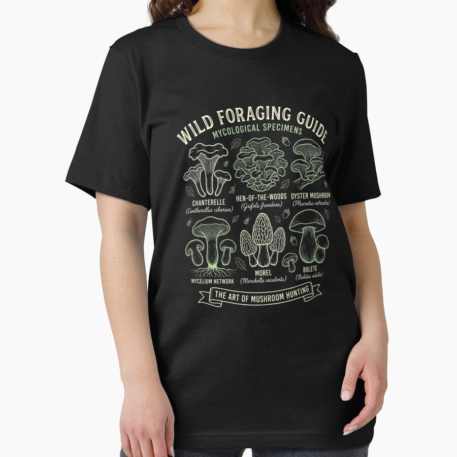 Vintage Mushroom Identification Botanical Foraging T-Shirt by KreatoLab