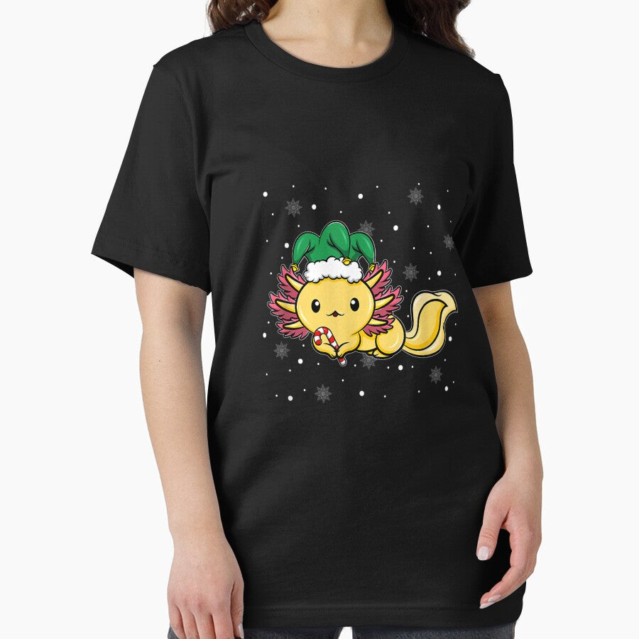 Cute Axolotl Santa Hat Anime Elf Christmas T-Shirt by BreidinOdelia