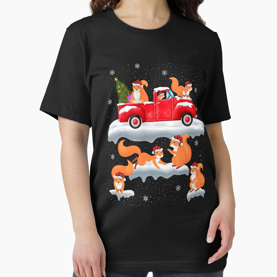 Squirrel Driving Christmas Tree Red Truck Squirrel Christmas by brntcoff1
