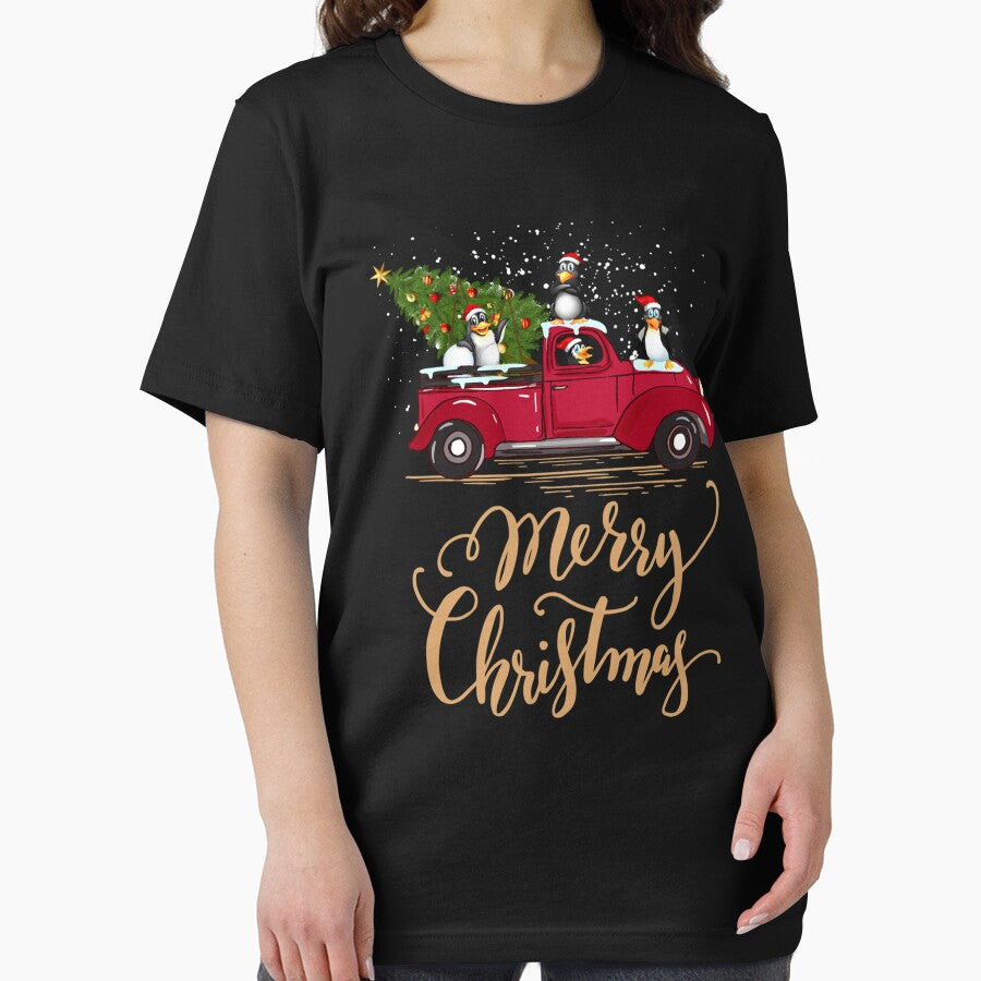 Penguin Driving Christmas Tree Red Truck Penguin Christmas by tedroyegelsd