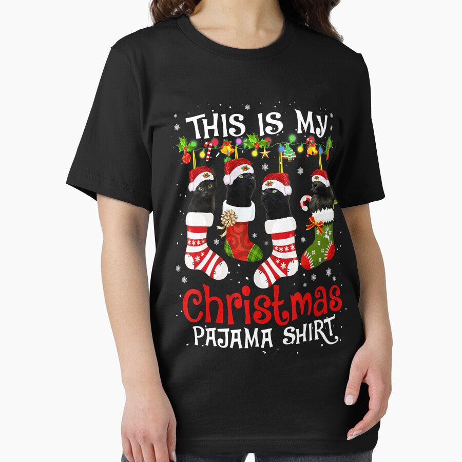 This Is My Christmas Pajama Black Cat In Socks Xmas Kitten by JodyBoling