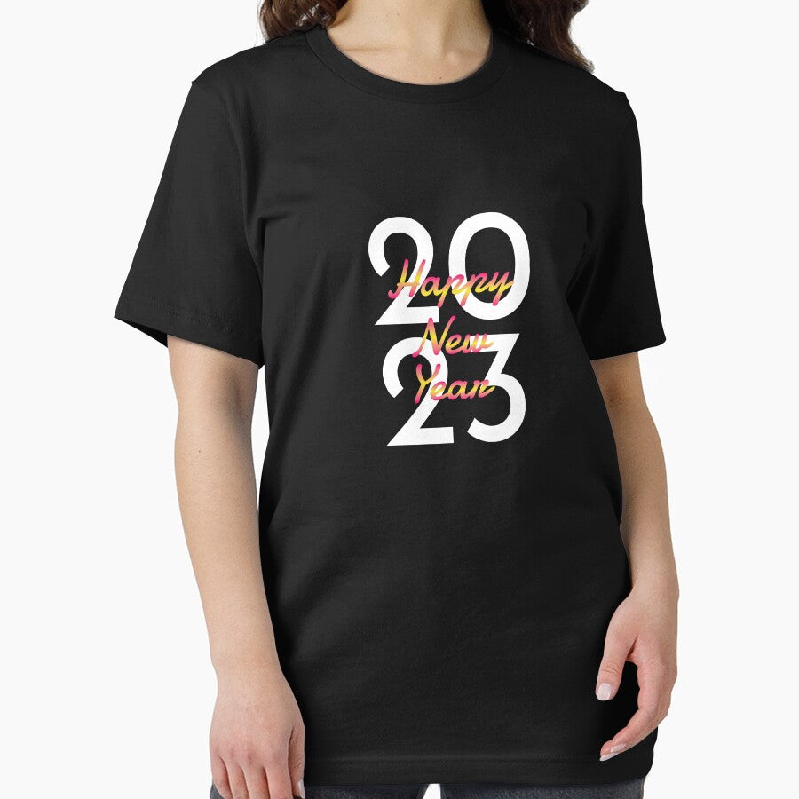 2023 Happy New Year Minimal Black And White Arranged Simple. Can be used for both family celebrations  or a party with friends Or will be used to travel as a group. by P-De-Design