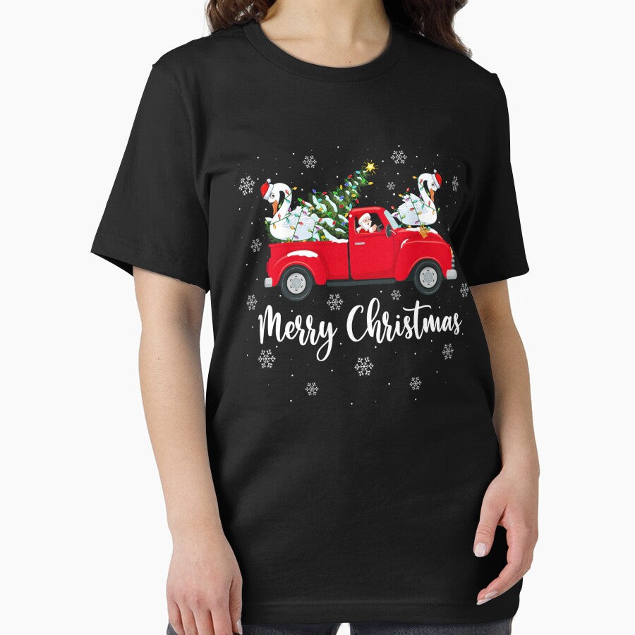 Santa Riding Christmas Tree Truck Swan Bird Christmas by saldcharig