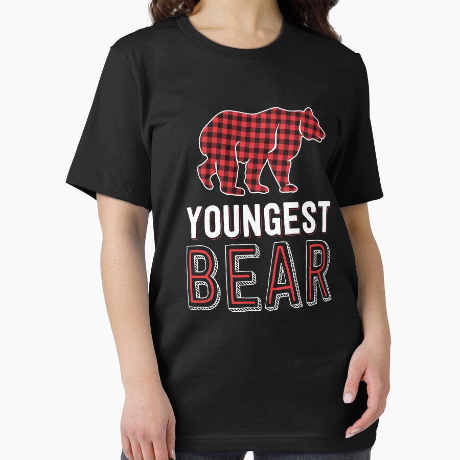 Youngest Bear Red Buffalo Plaid Matching Family Christmas by 14thFloor