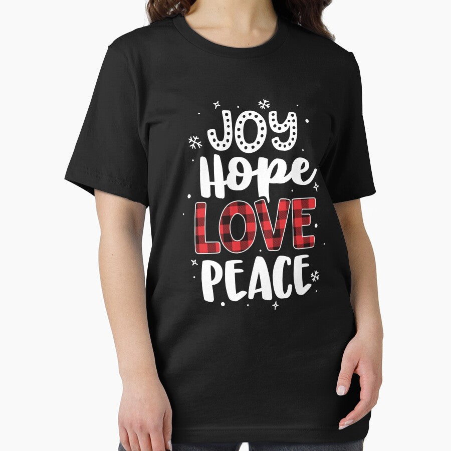 Joy Hope Love Peace Red Buffalo Plaid Christmas Pajamas by 14thFloor