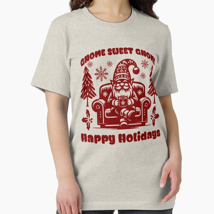 Gnome Sweet Gnome – Cozy Cocoa Christmas Burgundy Holiday T-Shirt by NoGoodDeeds