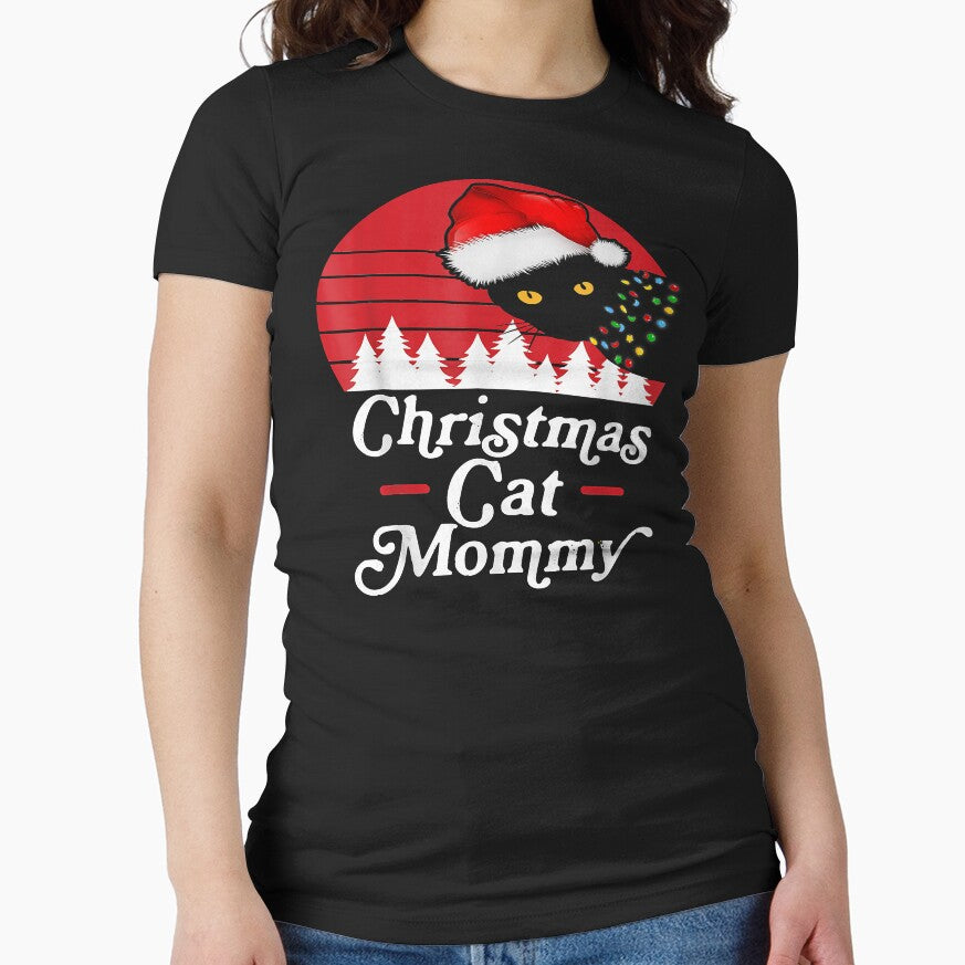 Retro Christmas Cat with Christmas Necklace Lights Cat Mommy by BrandyBare