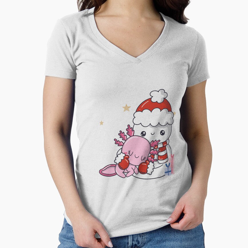 Kawaii Axolotl With Snowman Christmas Trees Gifts by Dewlangrial