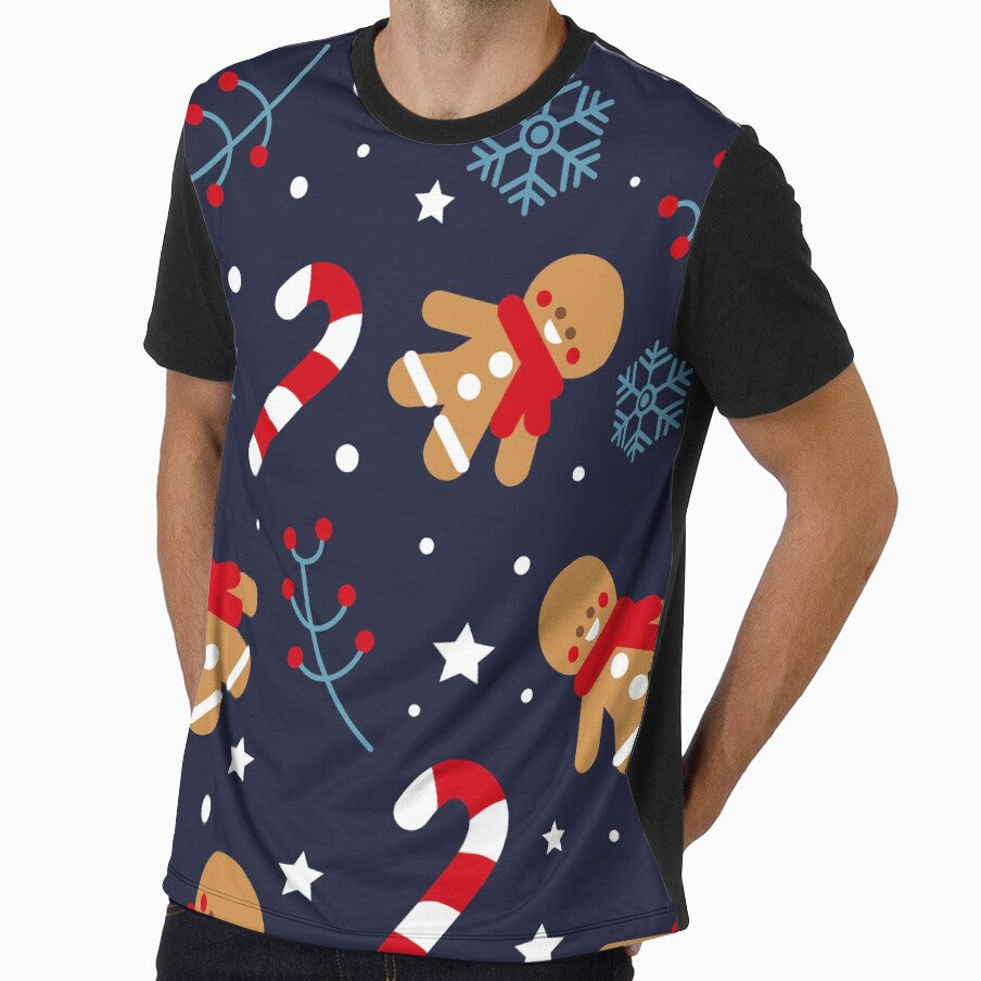 Gingerbread Christmas and Candy Canes- Christmas Pattern (Midnight Blue) by HeraAndKosmos