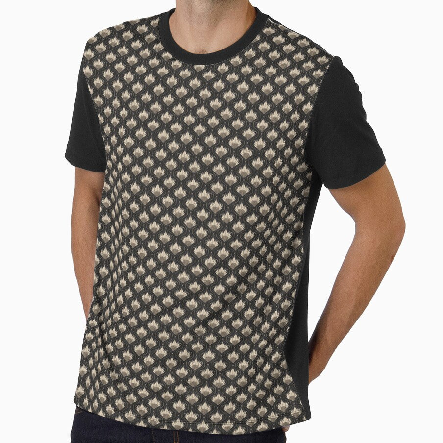 Art Deco Lotus Pattern - Black and Champagne by BestVarieties