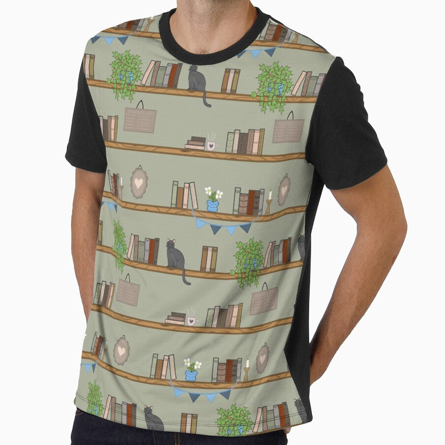 Vintage Bookshelf Reading Pattern with Cats by designbybrisson