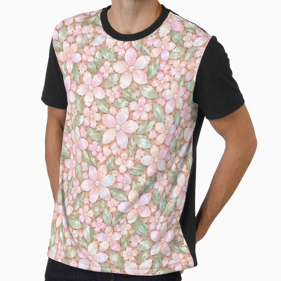 Blush Pearlescent Floral Pattern with Sage Leaves by OLAIZA