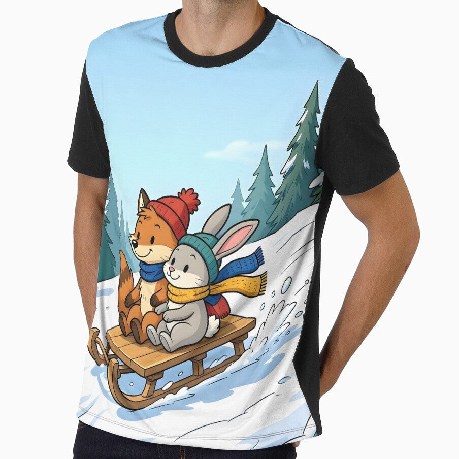 Cute Fox and Bunny Sledding Winter Animals by Herodestroyer