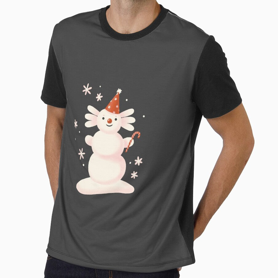Christmas Axolotl as Snowman with candy cane by balanyonok