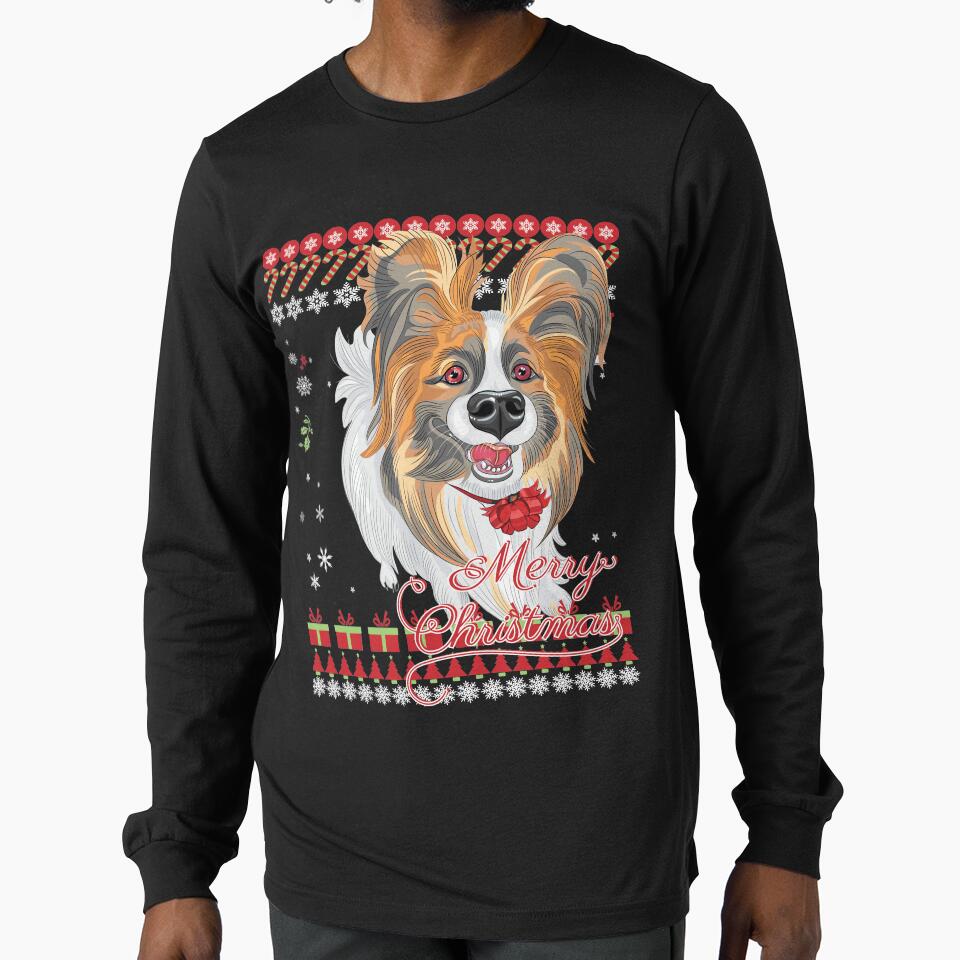 Papillon Dog Shirt - Papillon Dog Ugly Christmas Sweater by lucymeme