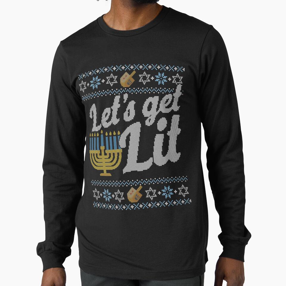 Ugly Hanukkah Sweater, Let's Get Lit, Jewish shirt by taraJcreative