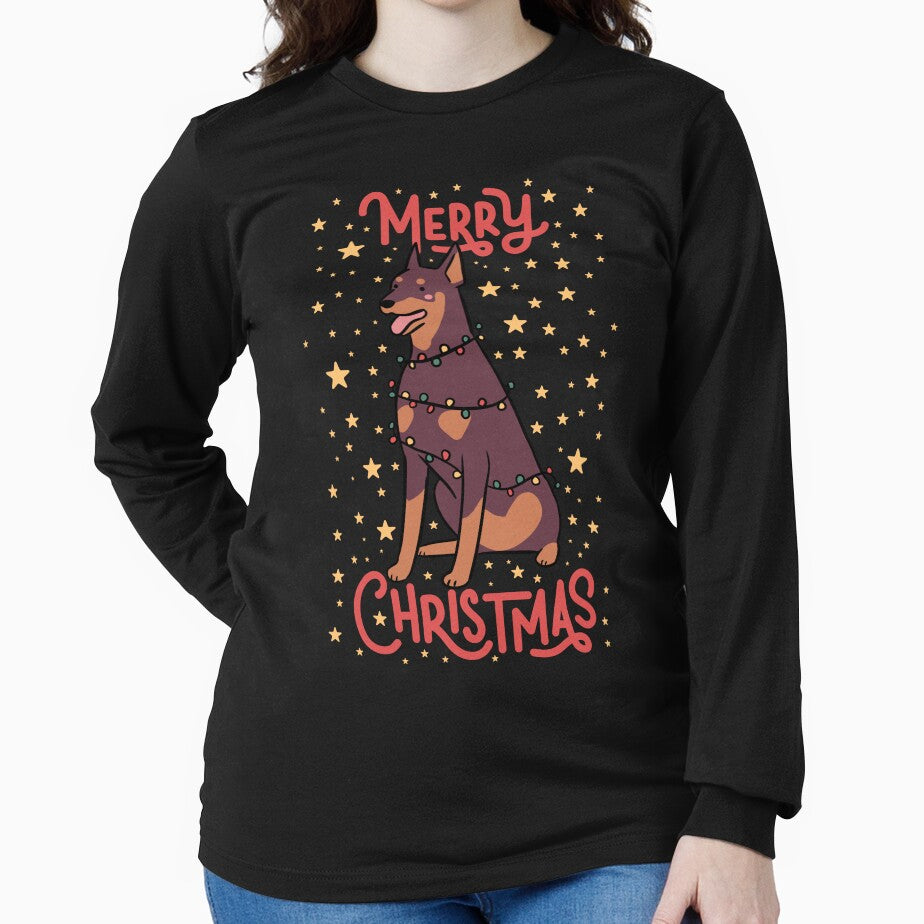 Merry Christmas Cute christmas doberman dog illustration by Yarafantasyart