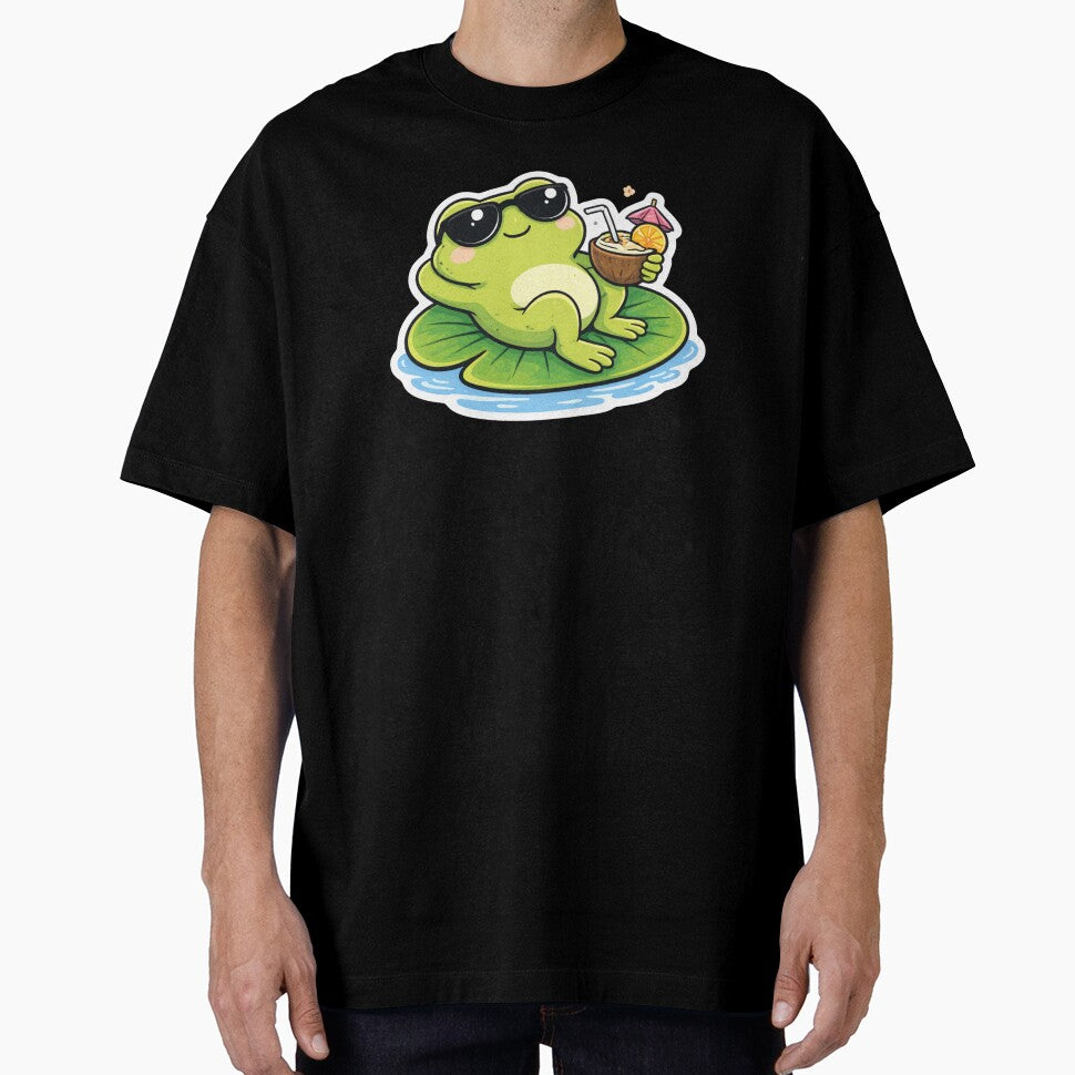 Chill Frog Drinking Coconut – Funny Relax Frog Meme – Cute Summer Frog Design by VibeOffline Studio
