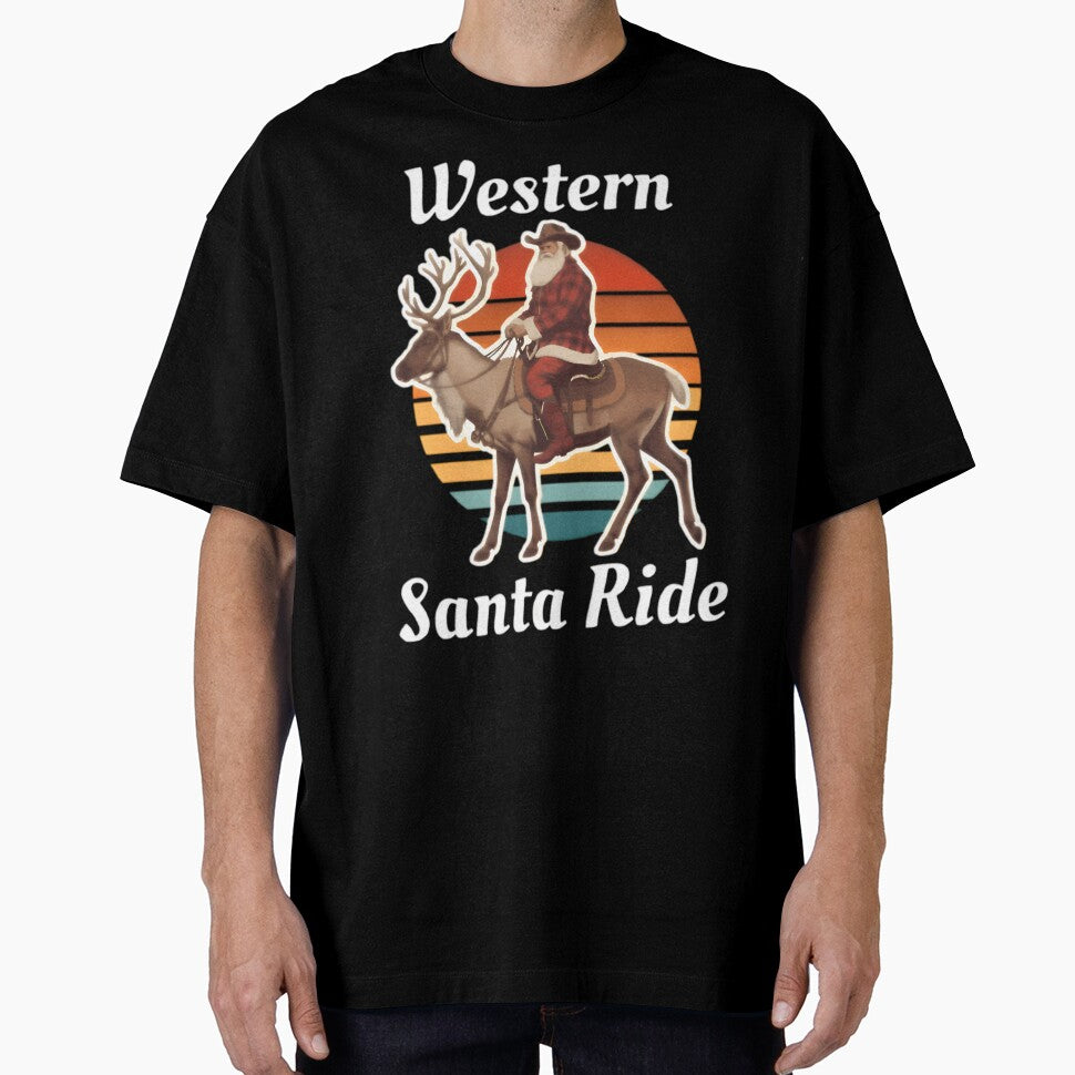 Cowboy Christmas Western Santa Ride Cowboy Santa Riding Reindeer Retro Aesthetic by Thread&Fable