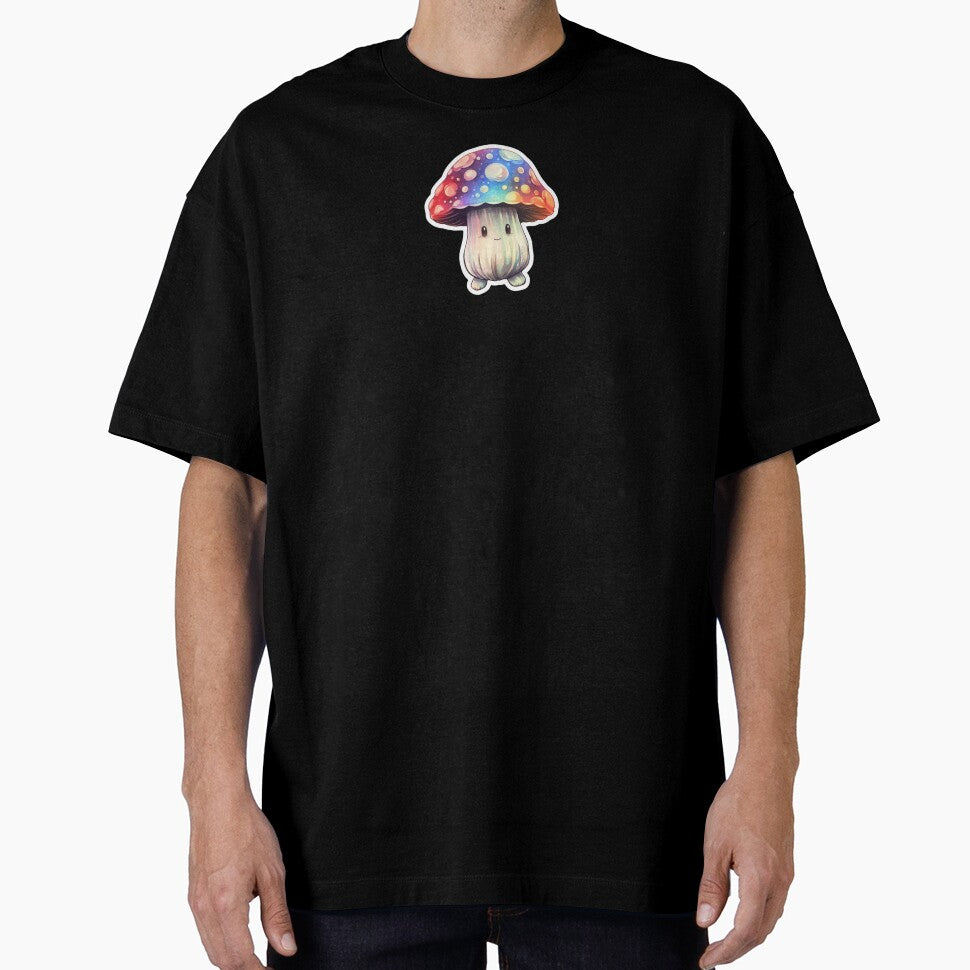 Colourful Kawaii Mushroom | Black Watercolour | Happy, Anime, Cute, Nature, Woods, Forest by FantasySoul