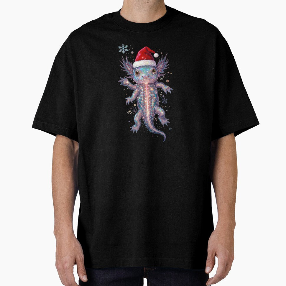Trippy Neon Axolotl in Santa Hat – Psychedelic Holiday Lights Design by MadeByACJ