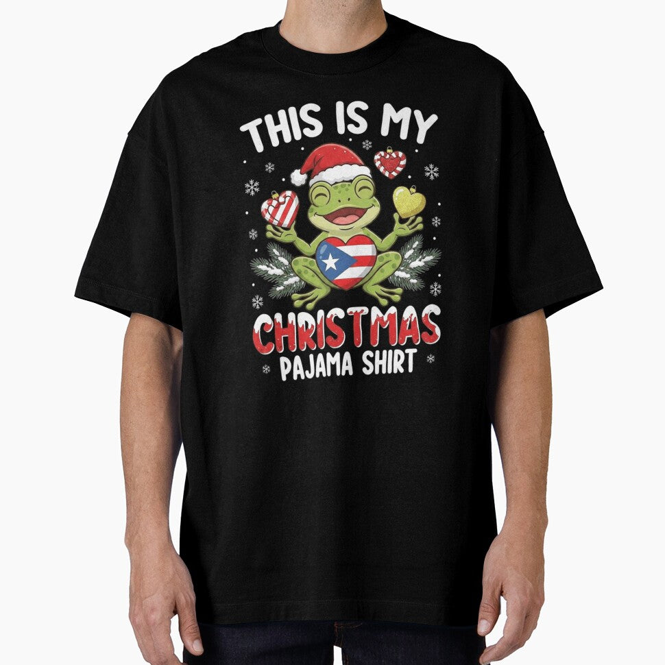 Puerto Rican Frog Christmas Pajama Shirt Holiday Design by MiALopezArt