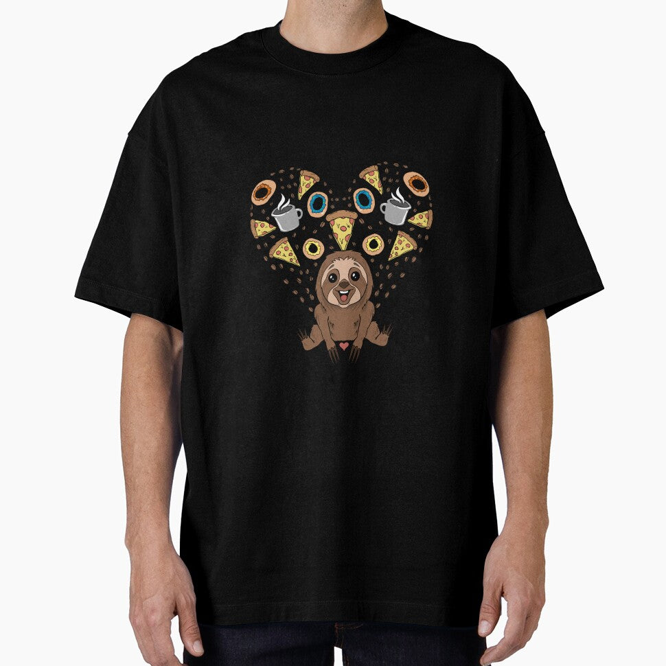 Sweet Sloth T-Shirt With Coffee,Pizza And Donuts Gift by Manisma Road