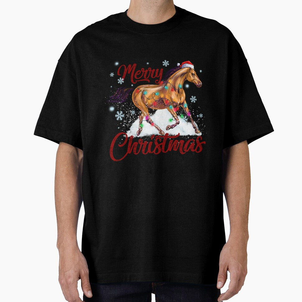 Funny Horse With Santa Hat Christmas Lights Design For Horse Kids Men by MortiStolten