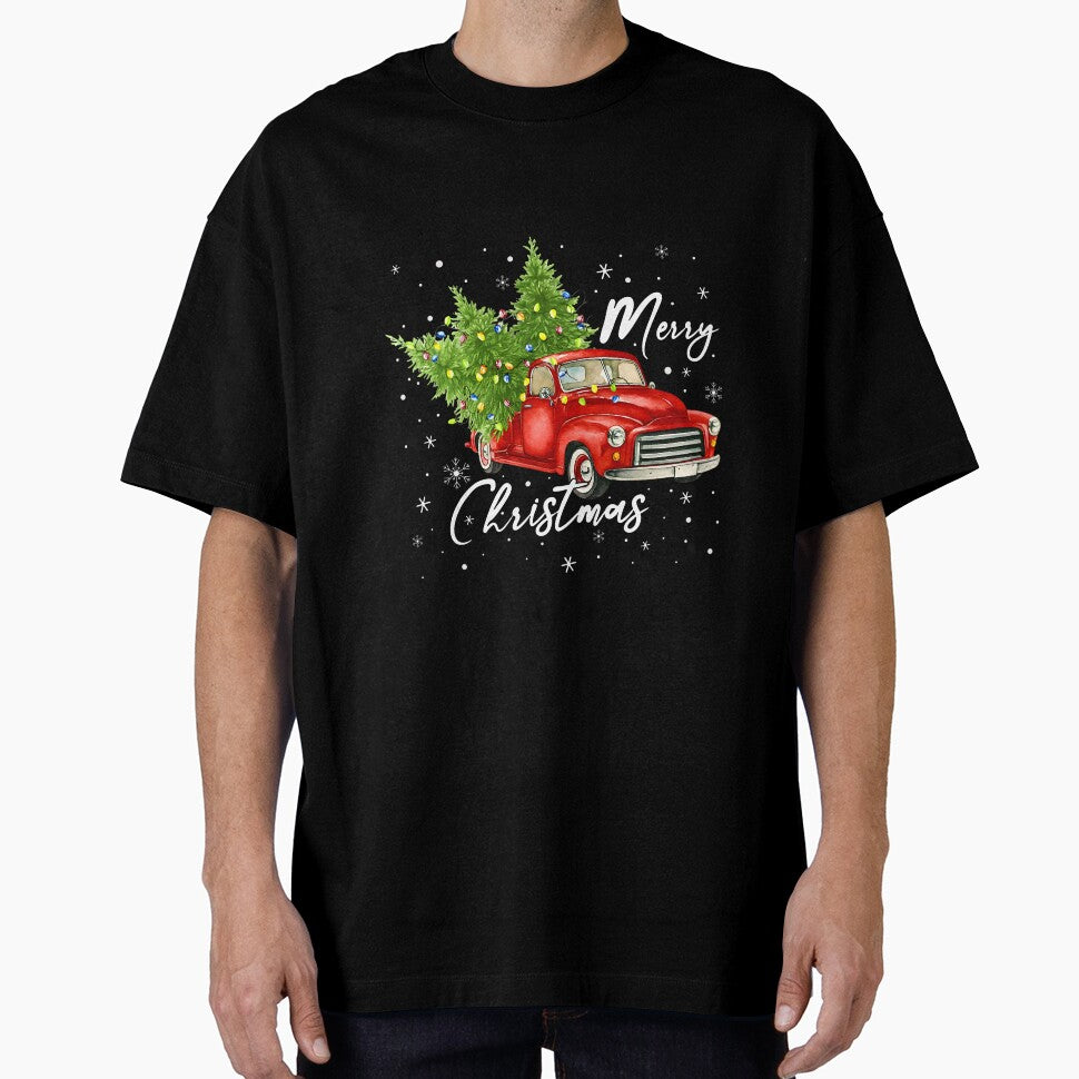 Merry Christmas Red Truck Tree Classic Winter Scene by nryum