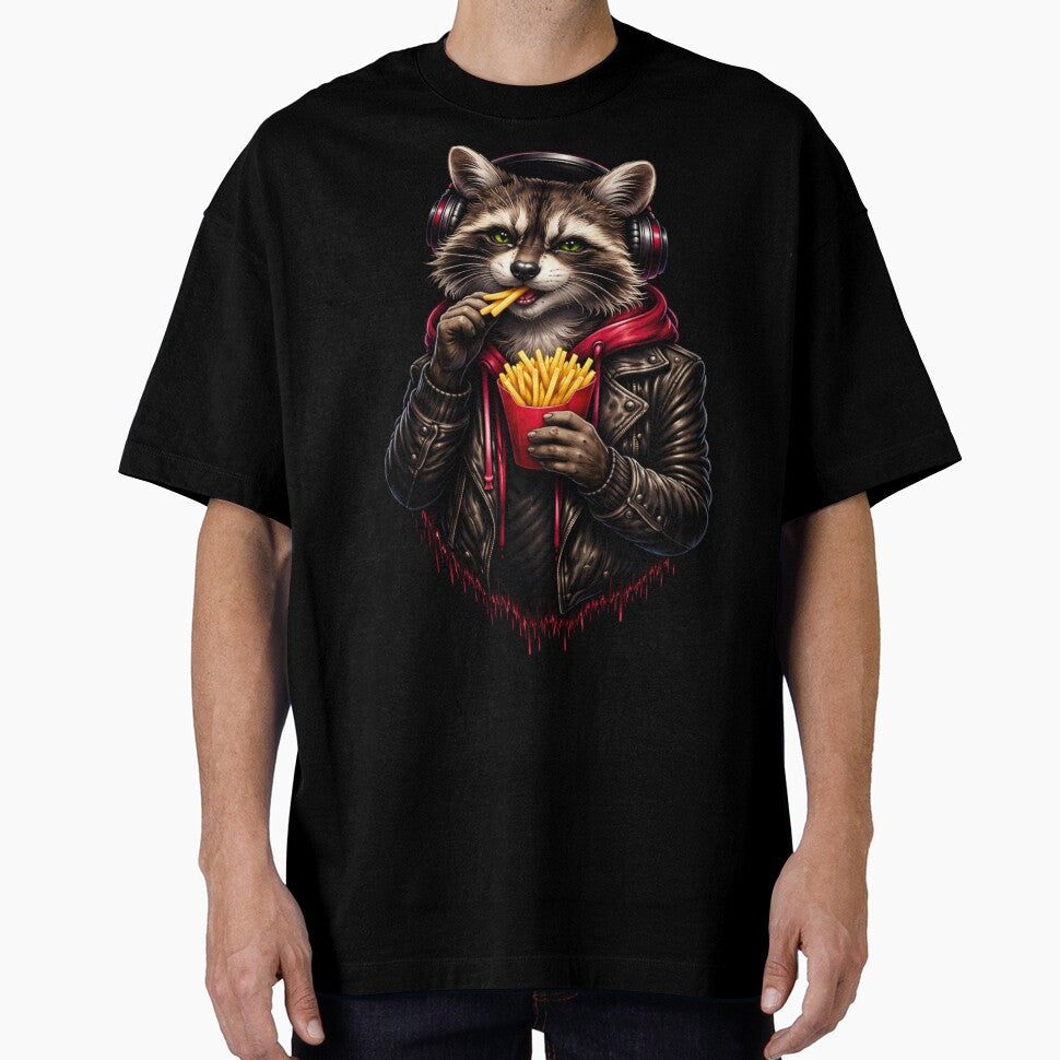 Mischievous Raccoon Eating Fries – Street Rebel Animal Art by ColorSplash123