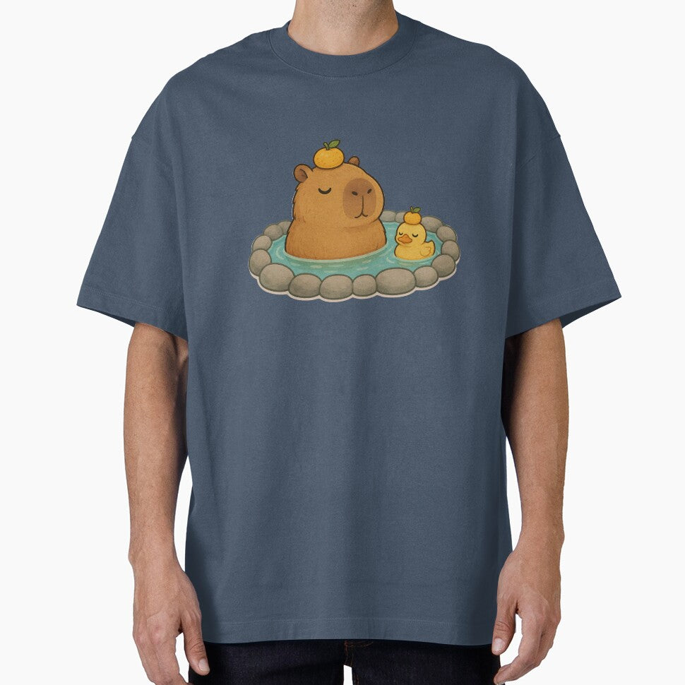 Cute Capybara Onsen with Yuzu - Kawaii Hot Spring Duck by Knacky Print