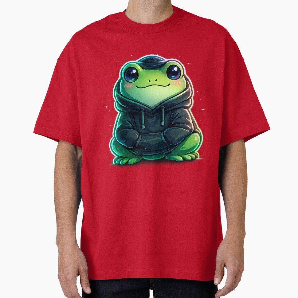 Just Vibing Neon Frog – Cute Cyber Aesthetic Frog in Hoodie by Culture Atlas