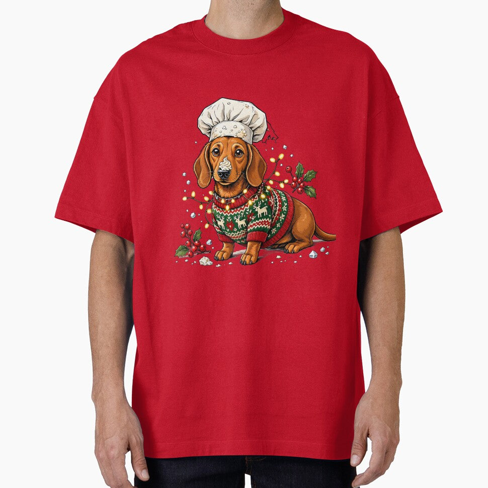 Cute Christmas Dachshund in Red Reindeer Sweater with Lights by CraftyValley