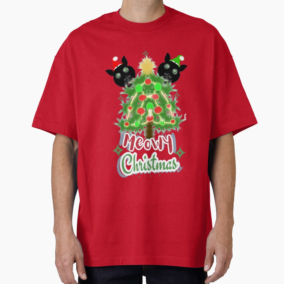 Meowy Christmas Cat Tree – Cute Black Cats Santa Hat Holiday Design by HopeAndHustle