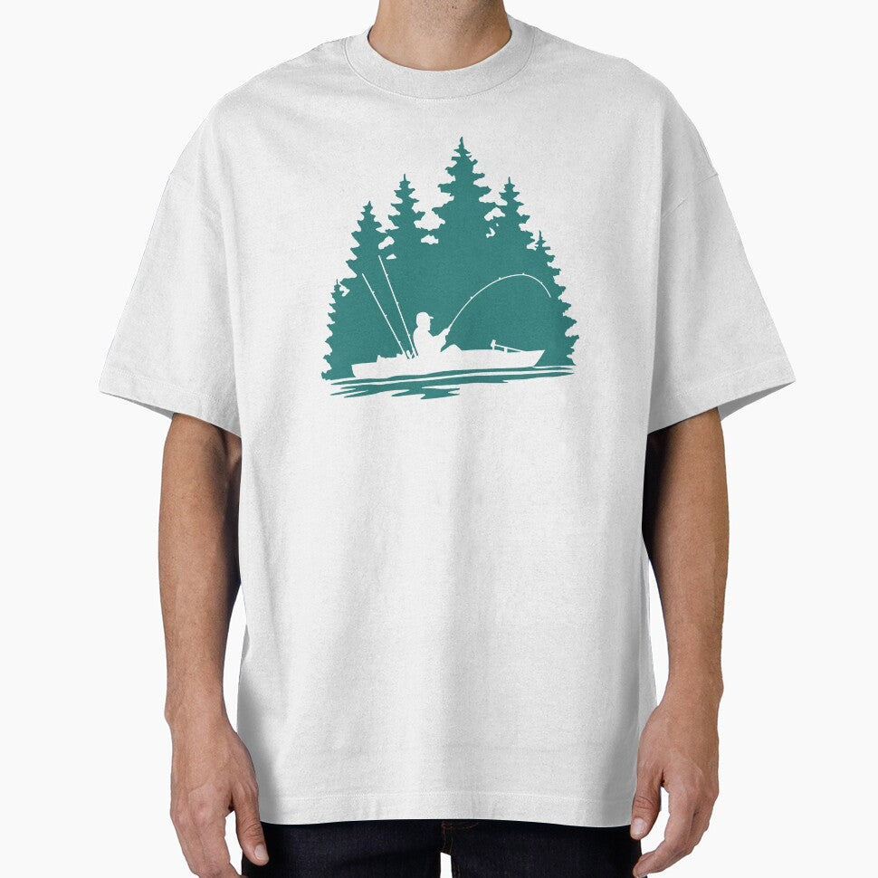 Kayak Fisherman Rural Forest Scene with Aqua Background by Sam Morrison