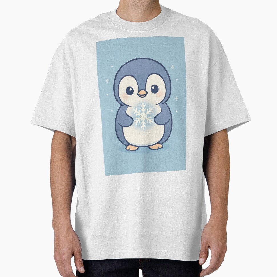 Kawaii Baby Penguin Holding a Glowing Snowflake – Pastel Blue Winter Illustration by Fernova