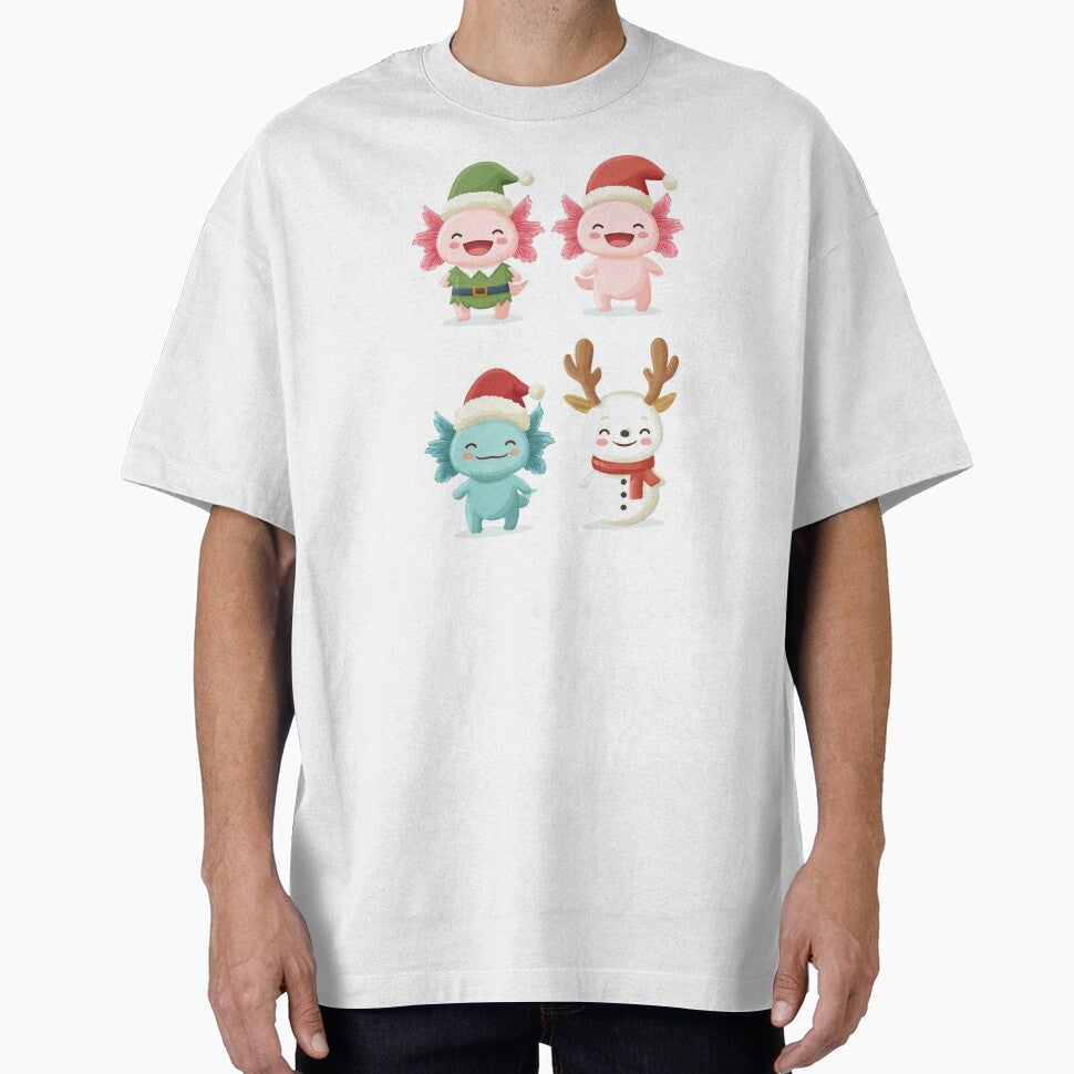 Christmas Axolotl Family – Kawaii Elf, Reindeer & Snowman Characters by MadeByACJ