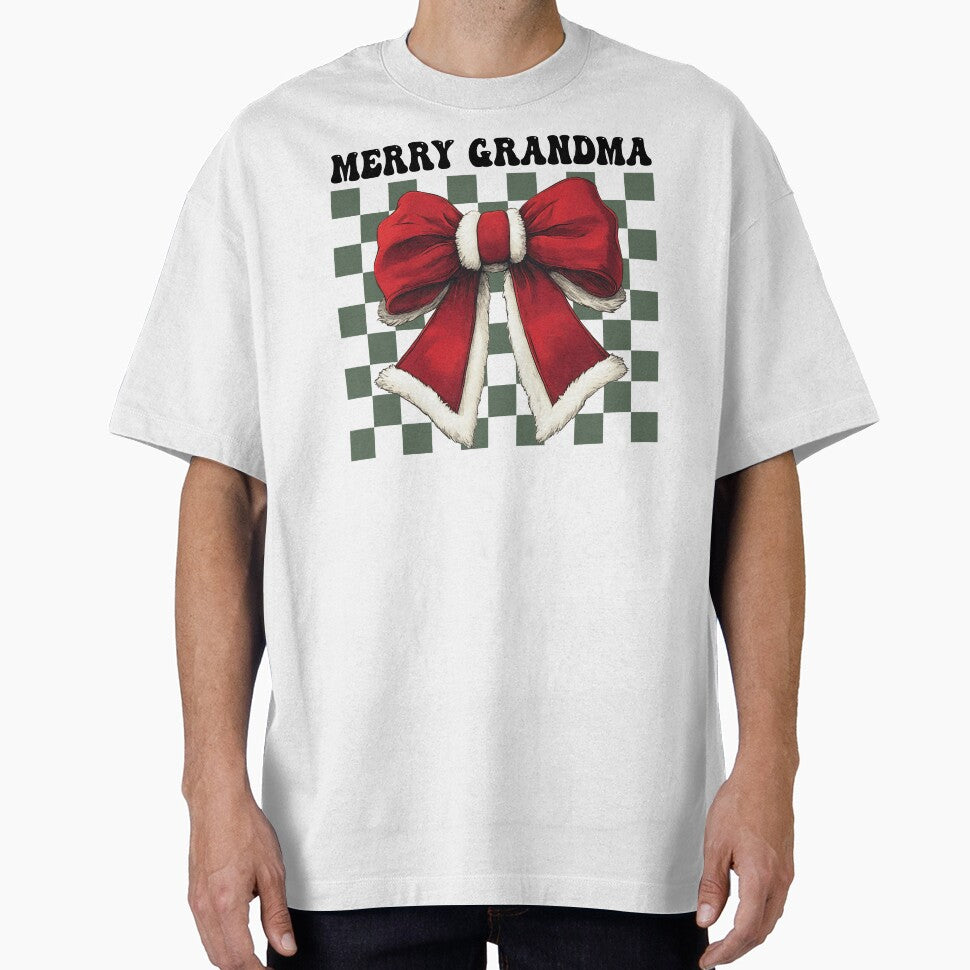 Grandma Christmas Shirt - Santa, Checkered Coquette Bow & Holiday Vibes, Cozy Holiday Vibes for Her, Festive Gift for Her, New year gift, Christmas for her by Noe Mill
