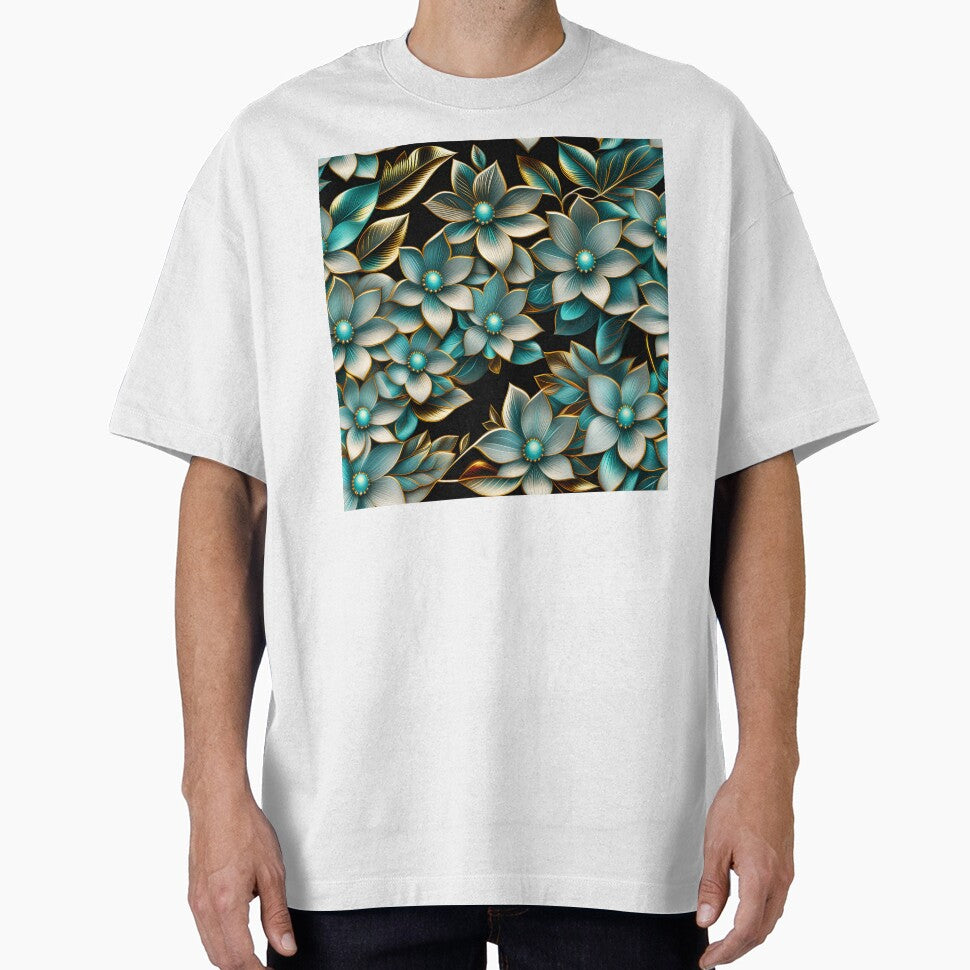 Champagne Teal & Gold Floral | Elegant Botanical Luxury Pattern by Juliette Ozkalfayan