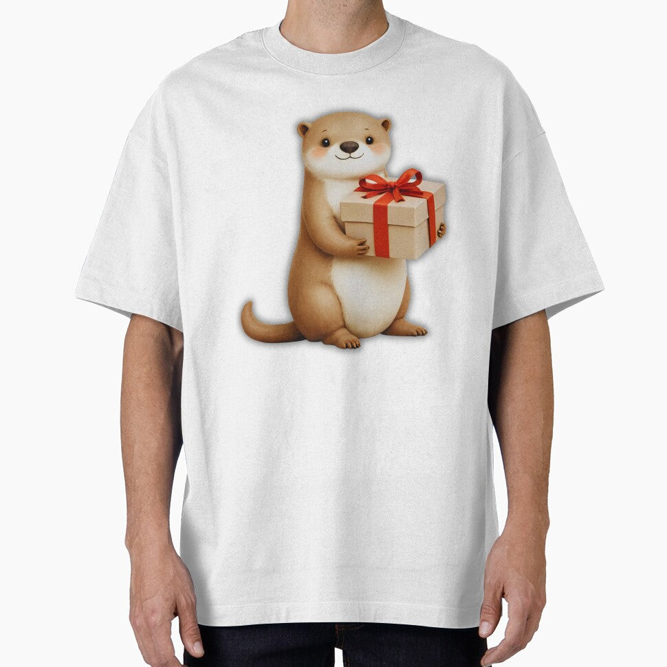 Cute Winter Otter Holding a Present – Christmas Animal Lover Art by Otterly Cute